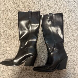 ZARA Black Leather Knee-High Boots – Size 39 (US 8)
